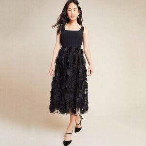 Anthropologie Floriana Embroidered Floral Lace Maxi Dress Romantic Goth Black 6